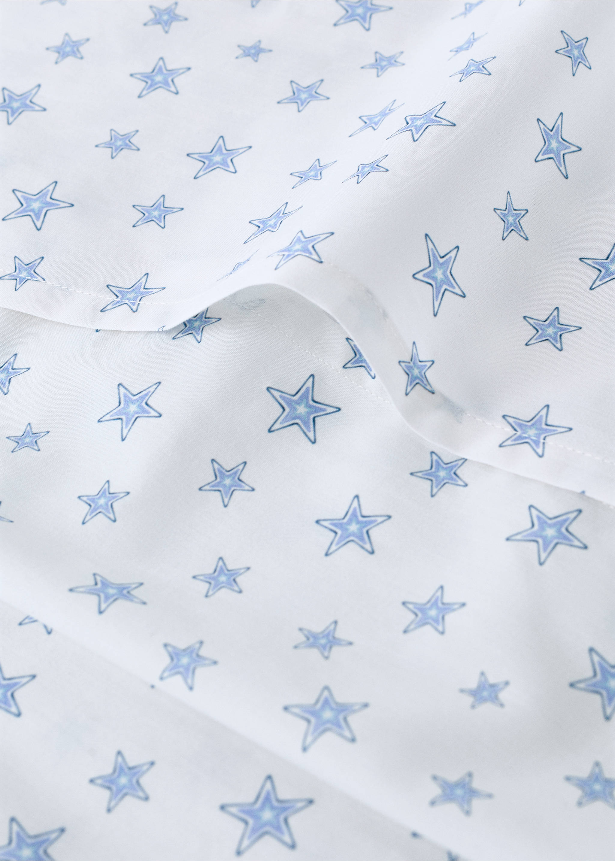 Cot bed duvet cover in star-patterned percale cotton - Details of the article 2, Blue. Ref: 27044062-00.