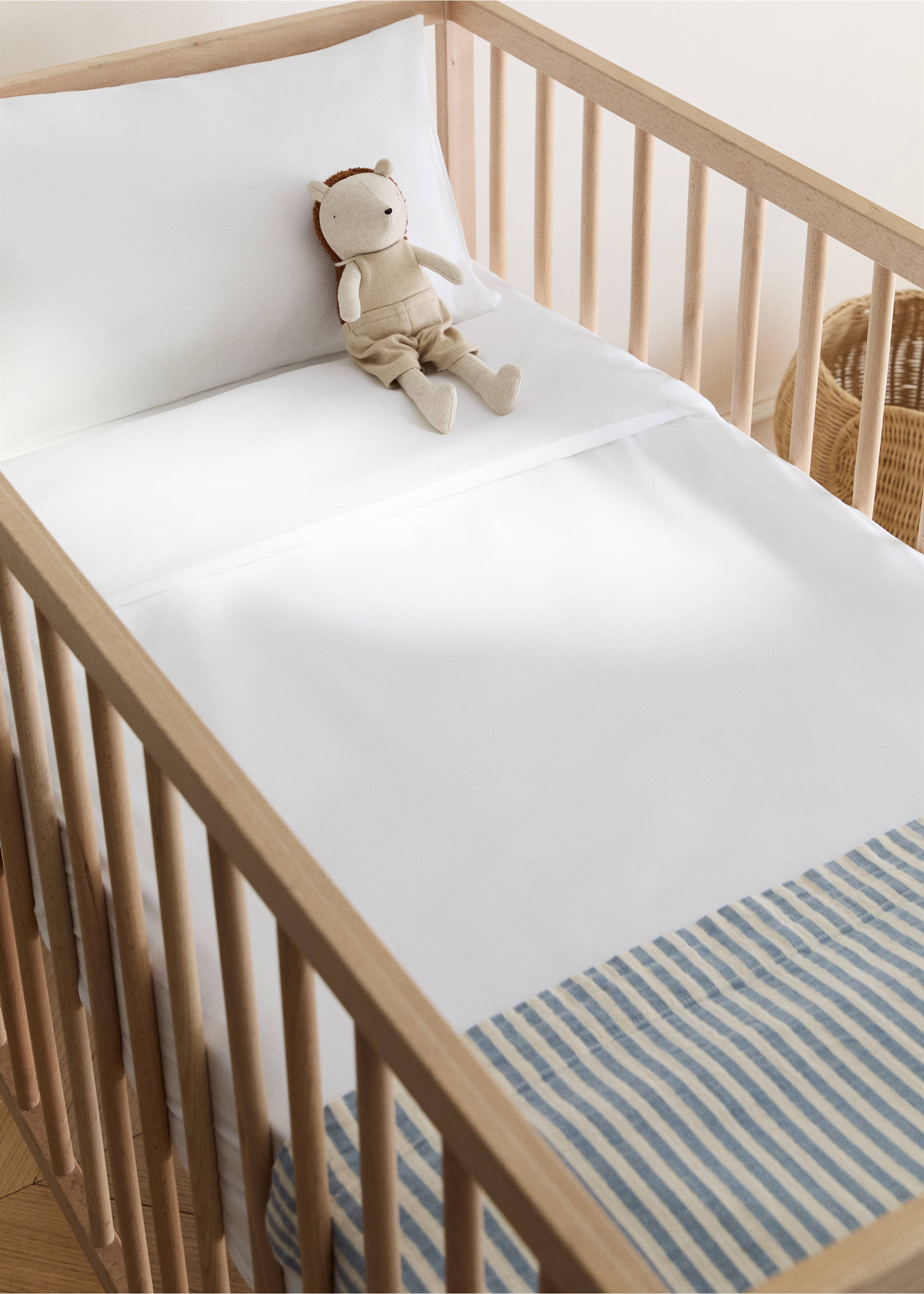 Cot bed duvet cover in cotton percale piqué - General plane, White. Ref: 27044063-00.