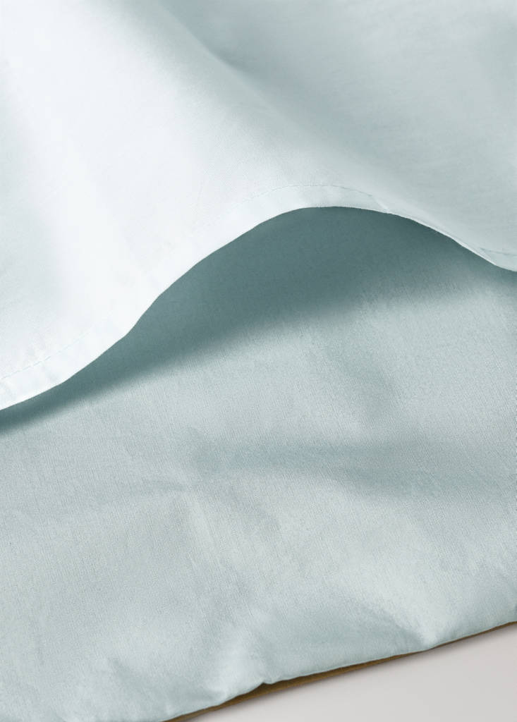Reversible percale cotton duvet cover with contrasting piping for cot — Aqua Green