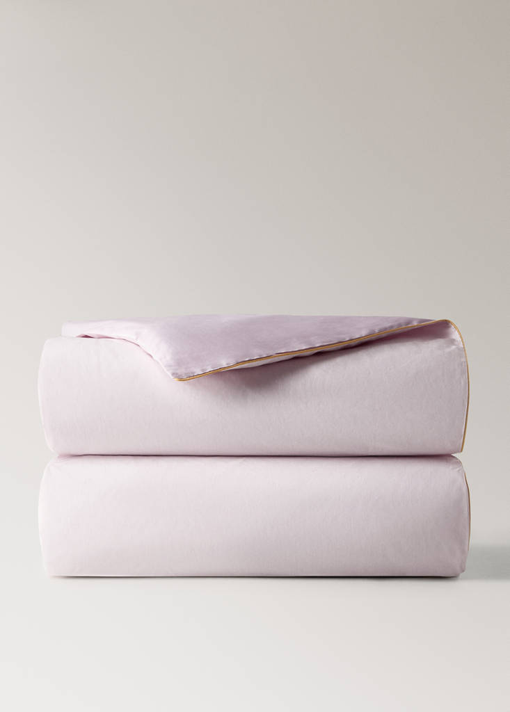 Reversible percale cotton duvet cover with contrasting piping for cot — Light/Pastel Purple