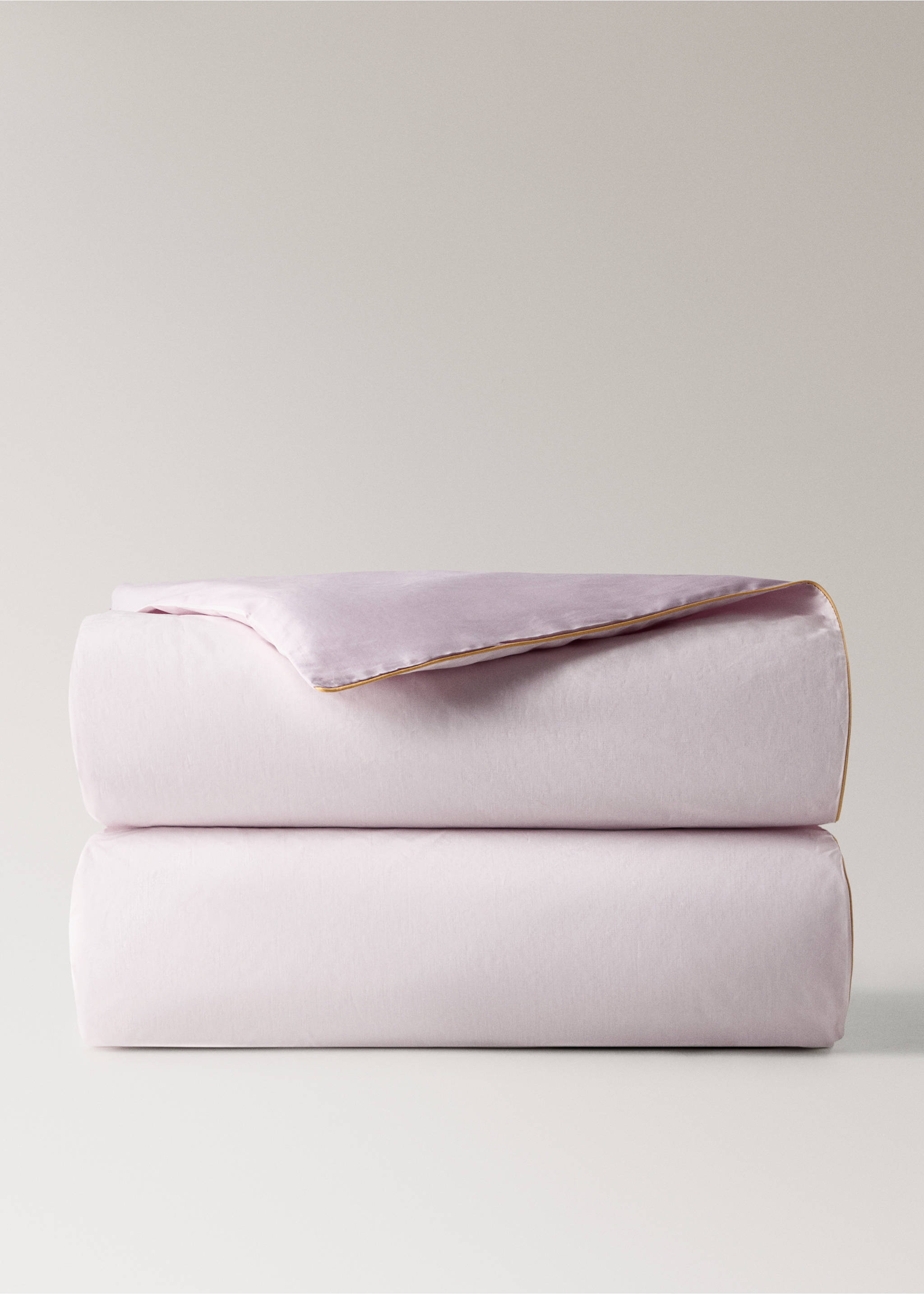 Dvostrana navlaka za pokrivač od pamučnog perkala s kontrastnim porubom - Detalji artikla 3, Svjetloljubičasta/pastelno ljubičasta. Ref: 27044067-00.