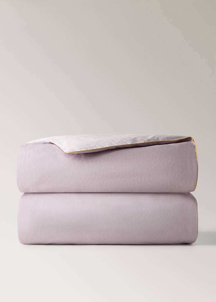 Reversible percale cotton duvet cover with contrasting piping for cot — Light/Pastel Purple