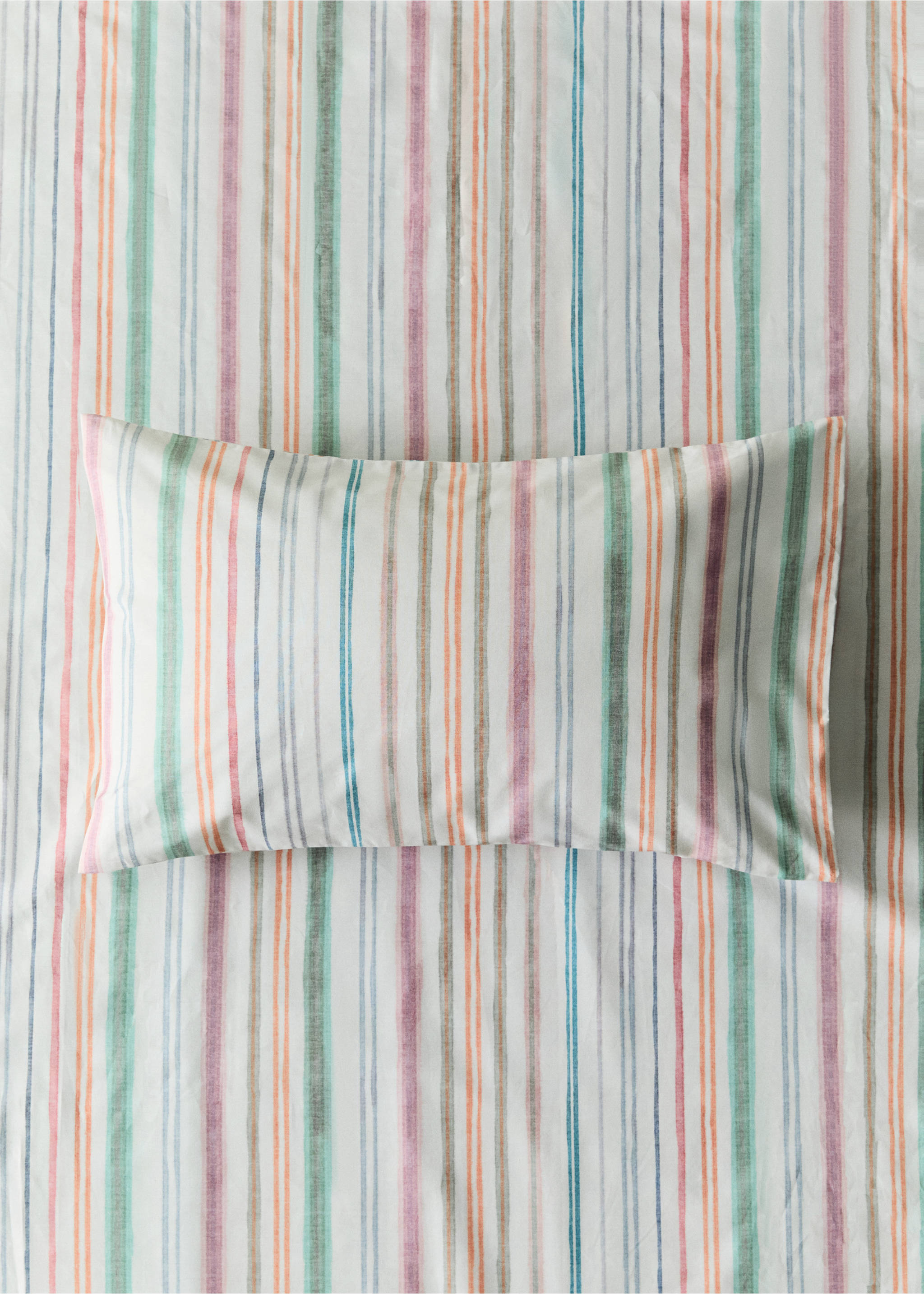 Cot bed pillowcase in multistripe cotton percale 30x50 cm - General plane, Green. Ref: 27044068-00.