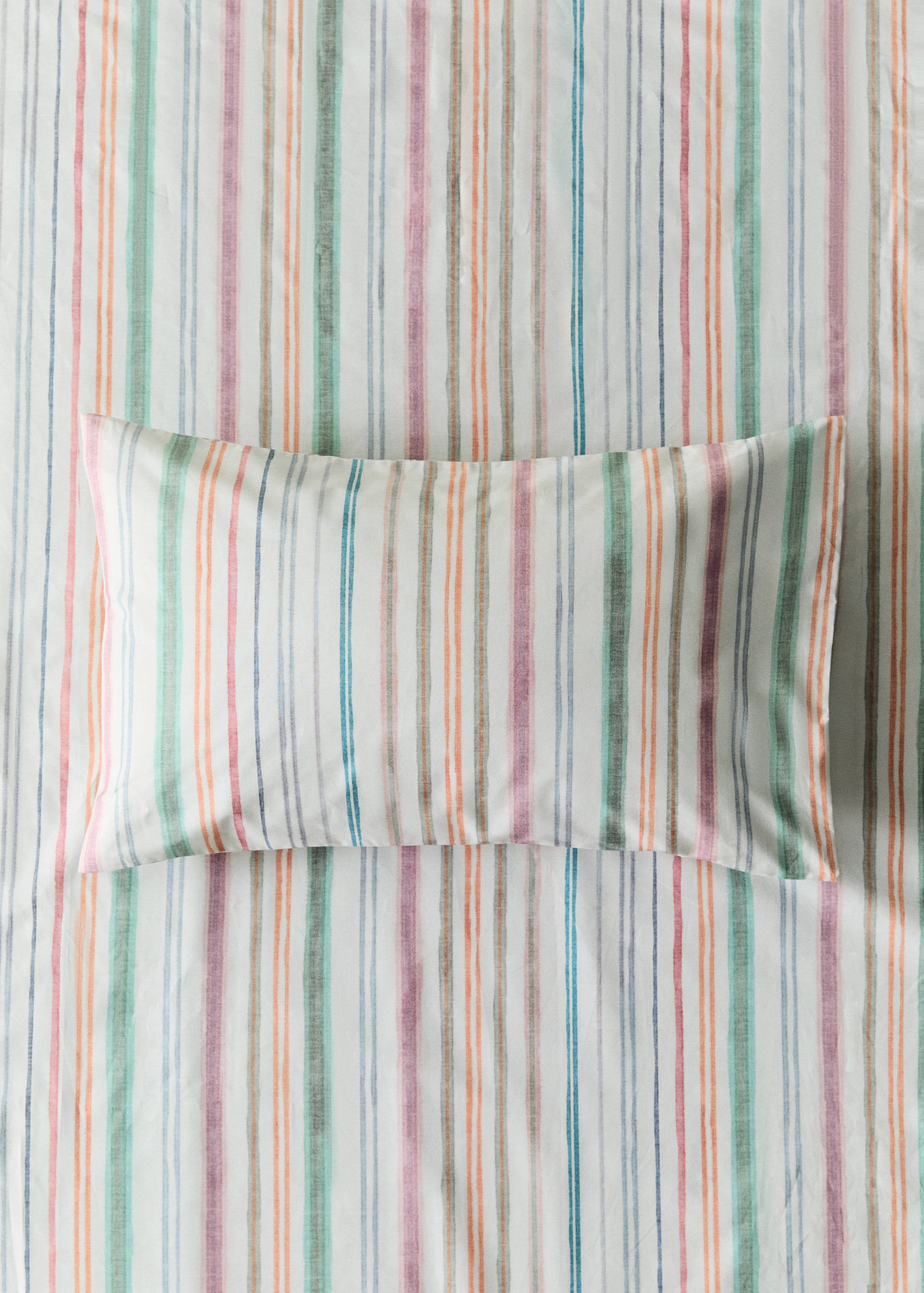 Cot bed pillowcase in multistripe cotton percale 30x50 cm - General plane