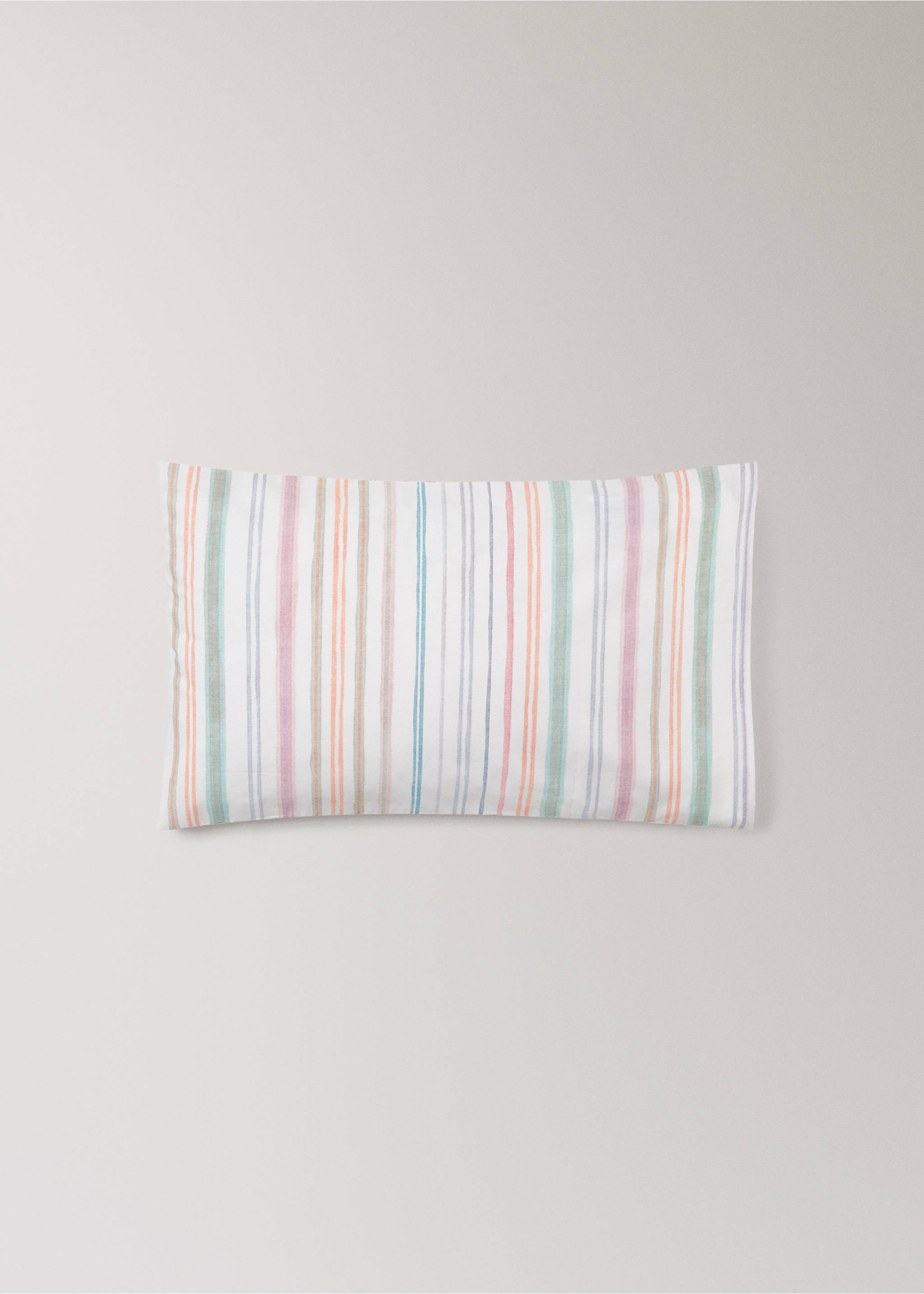 Cot bed pillowcase in multistripe cotton percale 30x50 cm - Article without model, Green. Ref: 27044068-00.