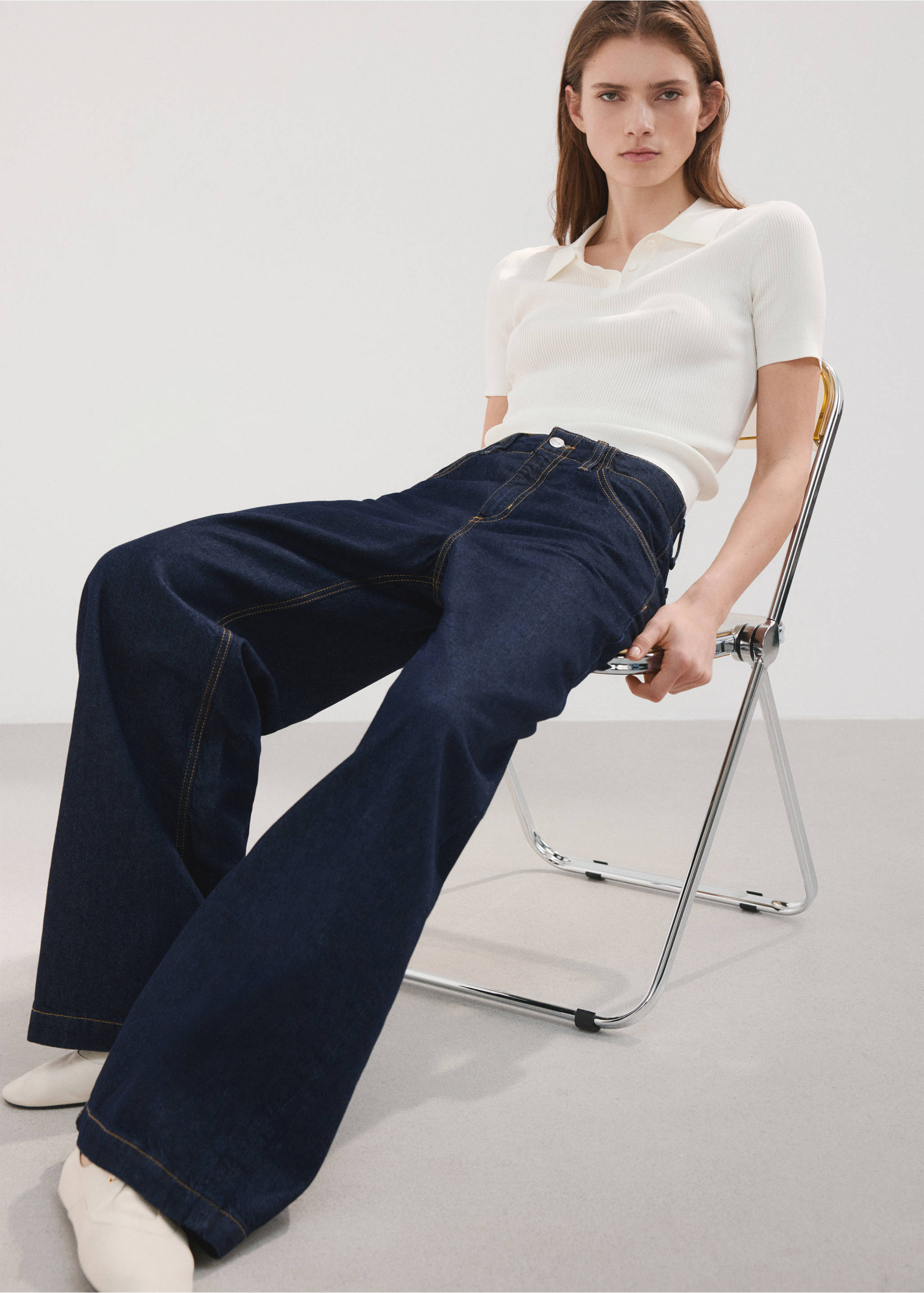 Wide leg mid-rise jeans - Details of the article 2, Open Blue. Ref: 27044073-00.