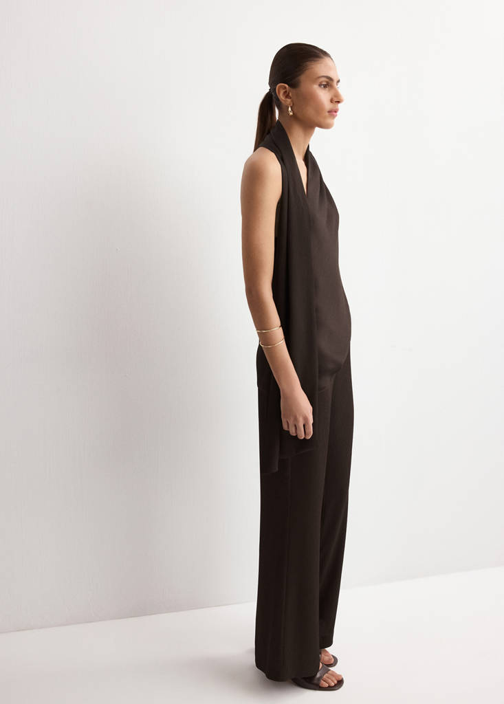 Satin straight-fit trousers — Chocolate