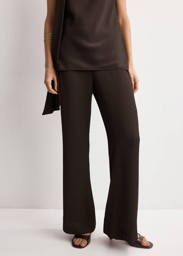 Satin straight-fit trousers — Chocolate