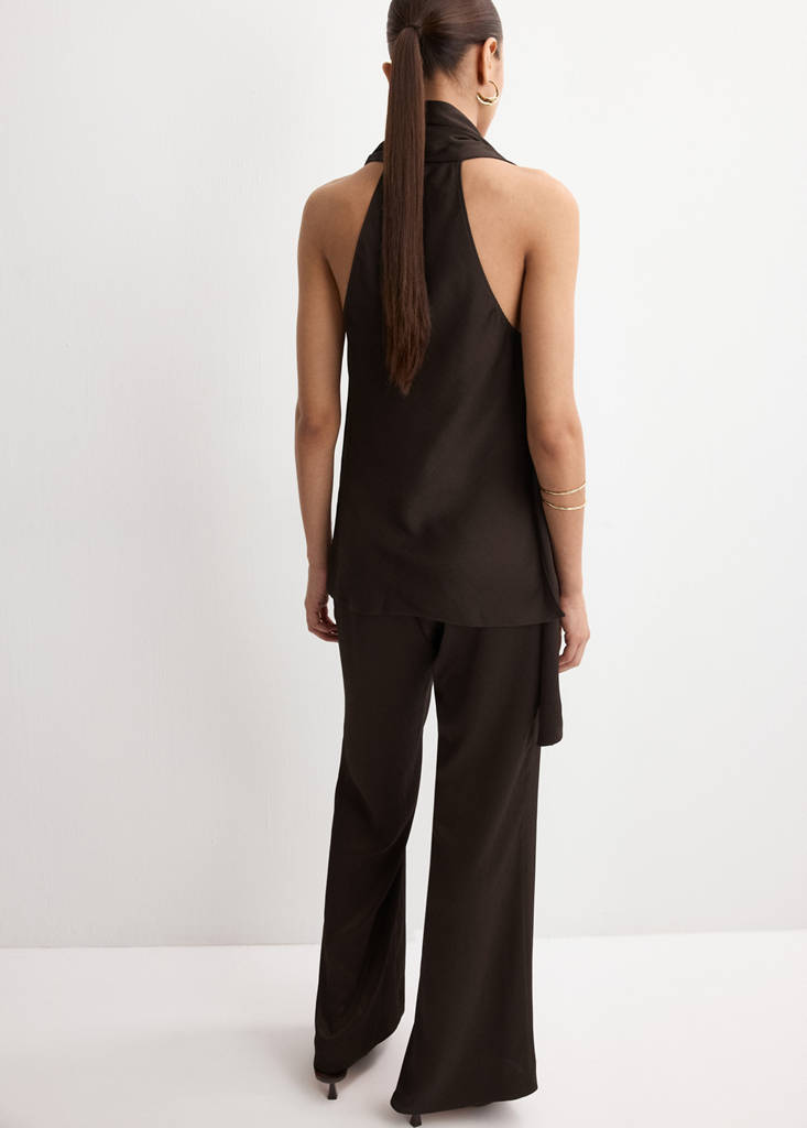 Satin straight-fit trousers — Chocolate