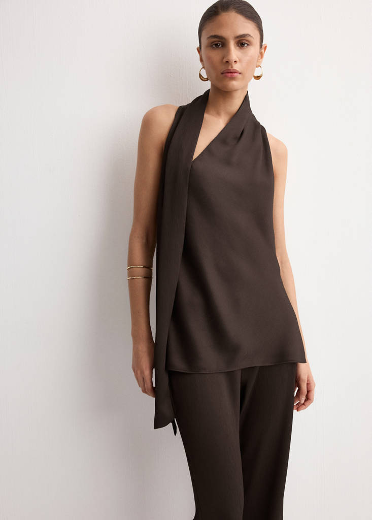 Satin straight-fit trousers — Chocolate
