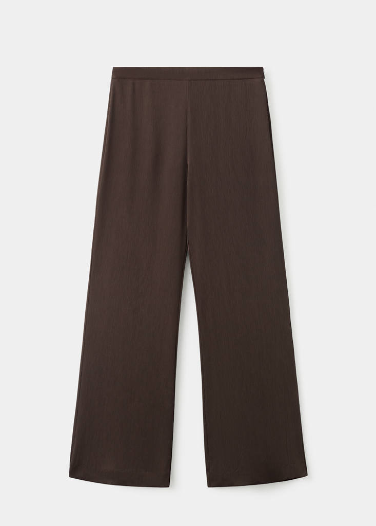 Satin straight-fit trousers — Chocolate