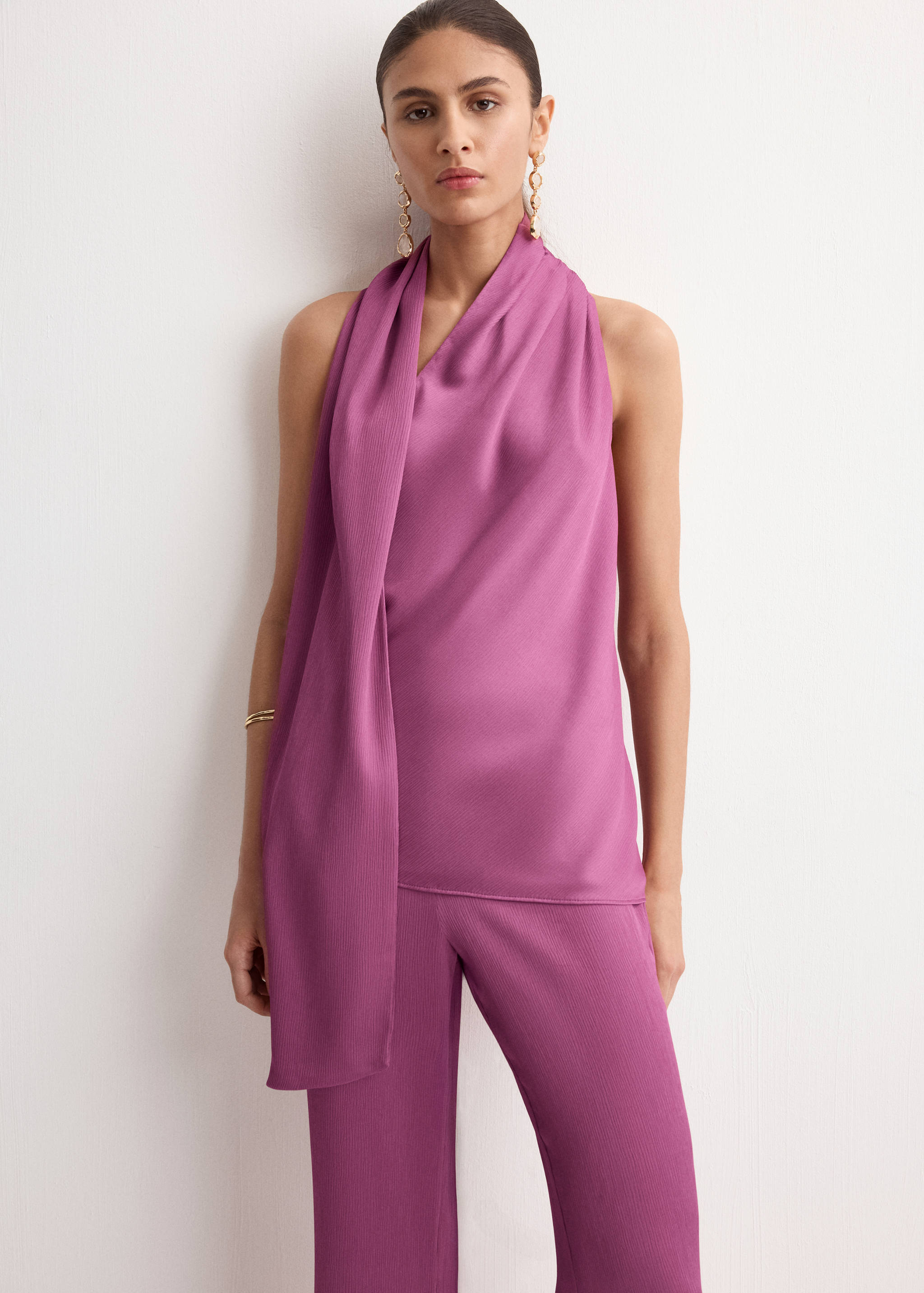 Satin straight-fit trousers - Details of the article 1