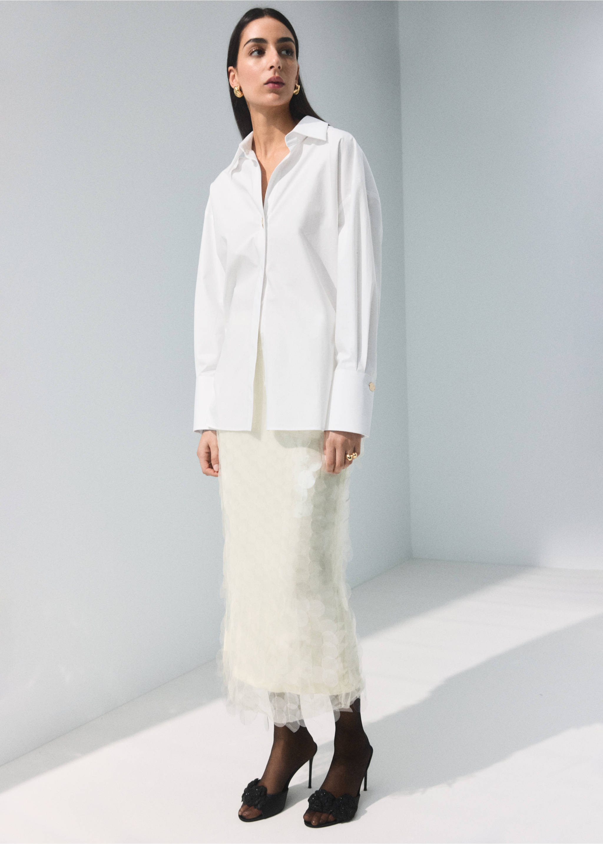 Sequin midi skirt - General plane, Ecru. Ref: 27044076-00.