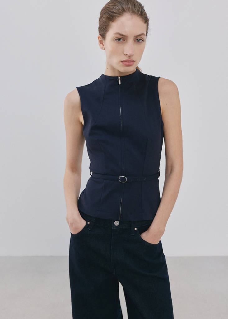 Zipper fitted waistcoat — Dark Navy