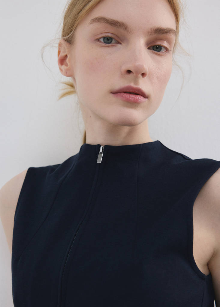 Zipper fitted waistcoat — Dark Navy