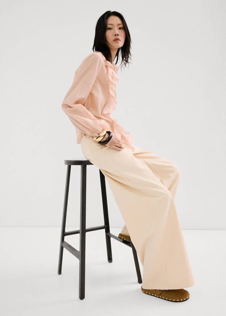 Ruffled lyocell blouse — Pastel Pink