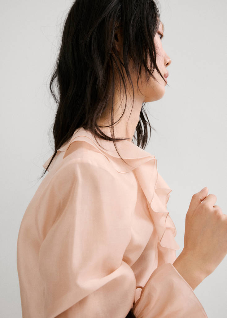 Ruffled lyocell blouse — Pastel Pink