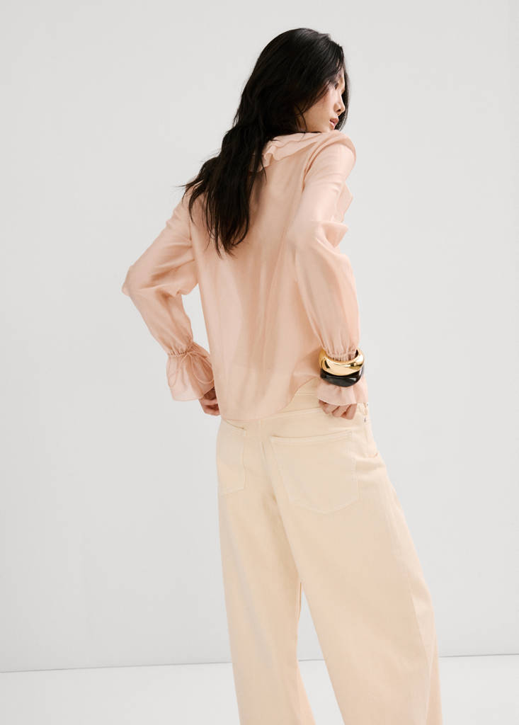 Ruffled lyocell blouse — Pastel Pink