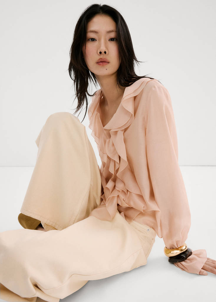 Ruffled lyocell blouse — Pastel Pink