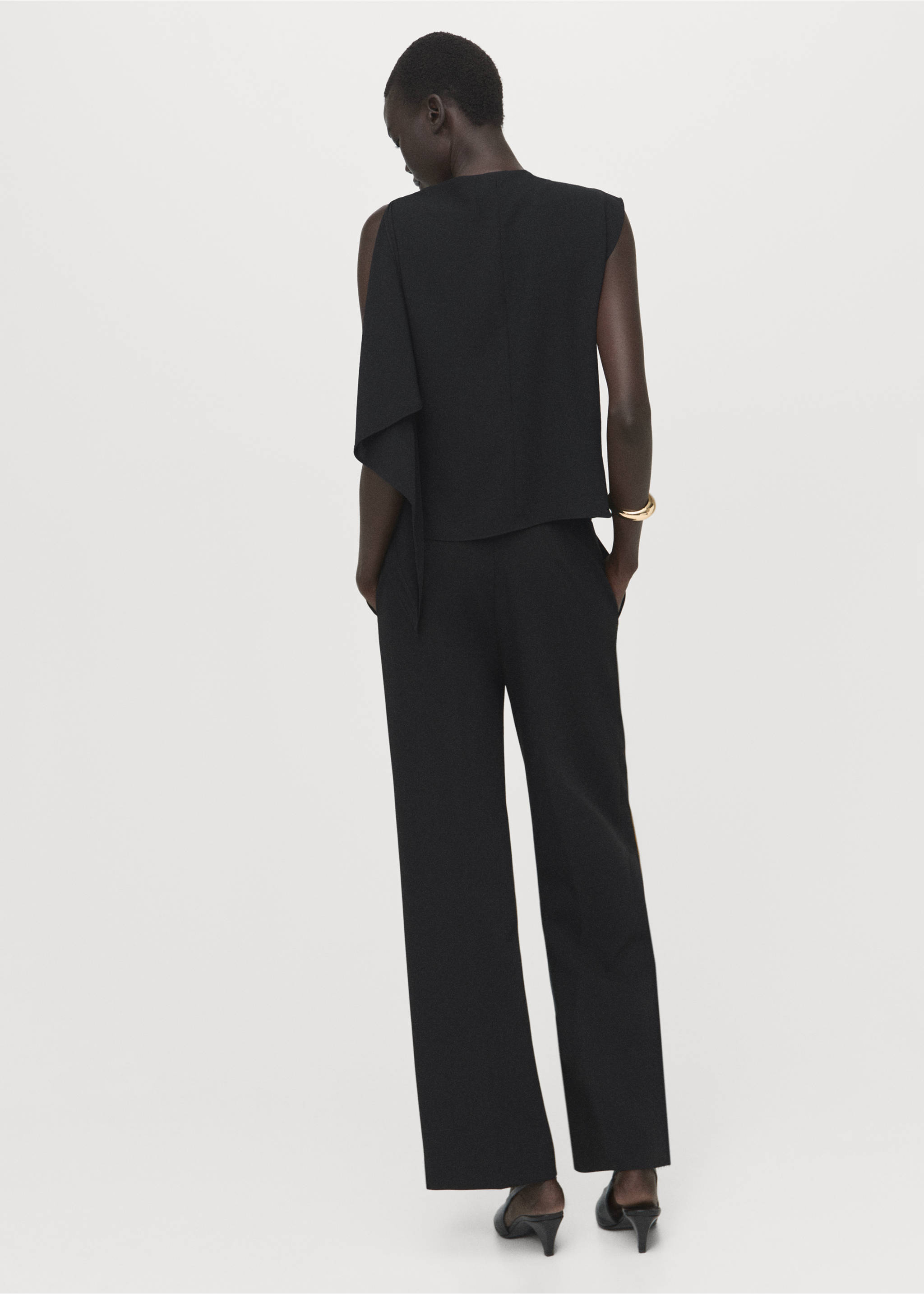 Blouse with asymmetrical neckline - Reverse of the article, Black. Ref: 27044084-00.