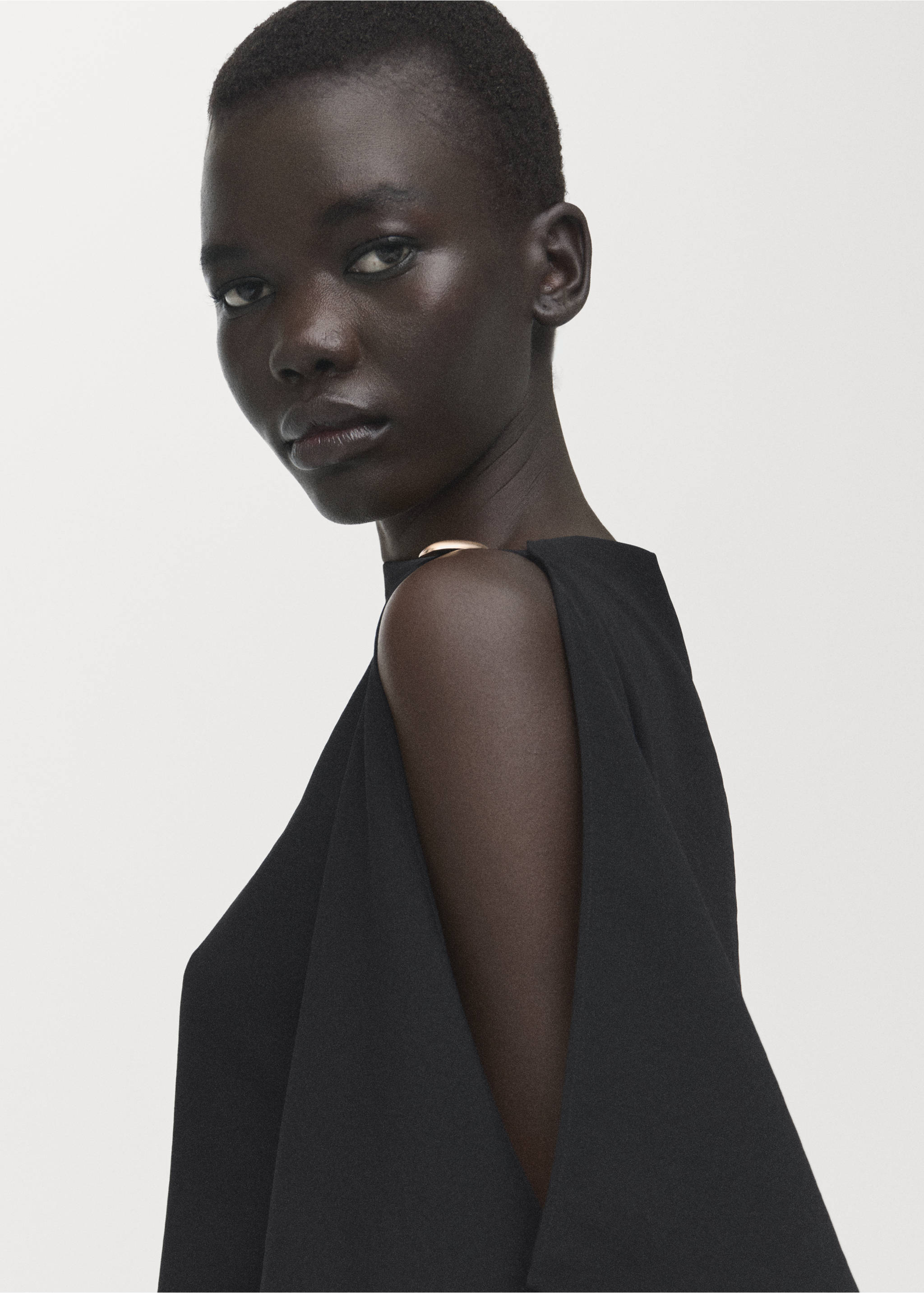 Blouse with asymmetrical neckline - Details of the article 1, Black. Ref: 27044084-00.