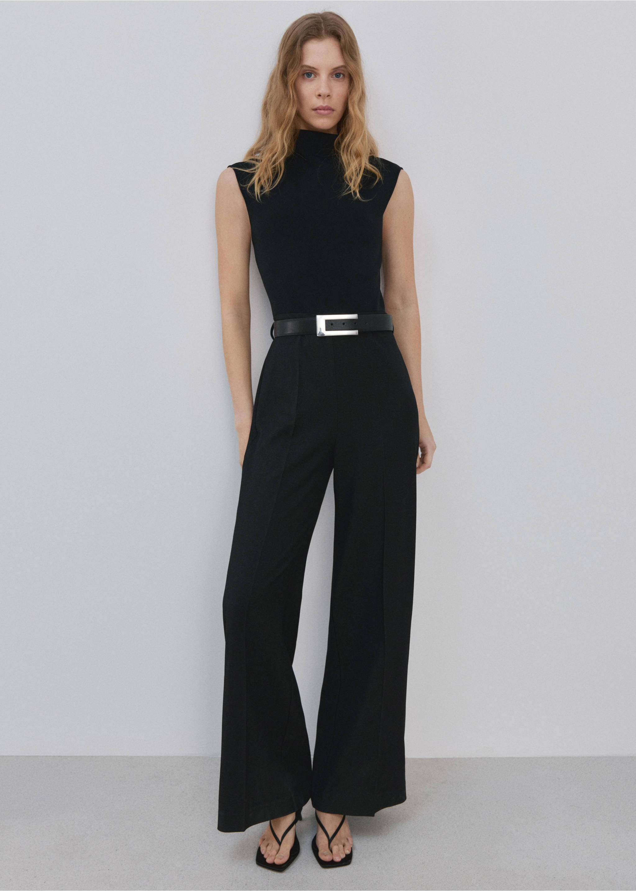 Contrast-bodice long jumpsuit - General plane, Black. Ref: 27044086-00.