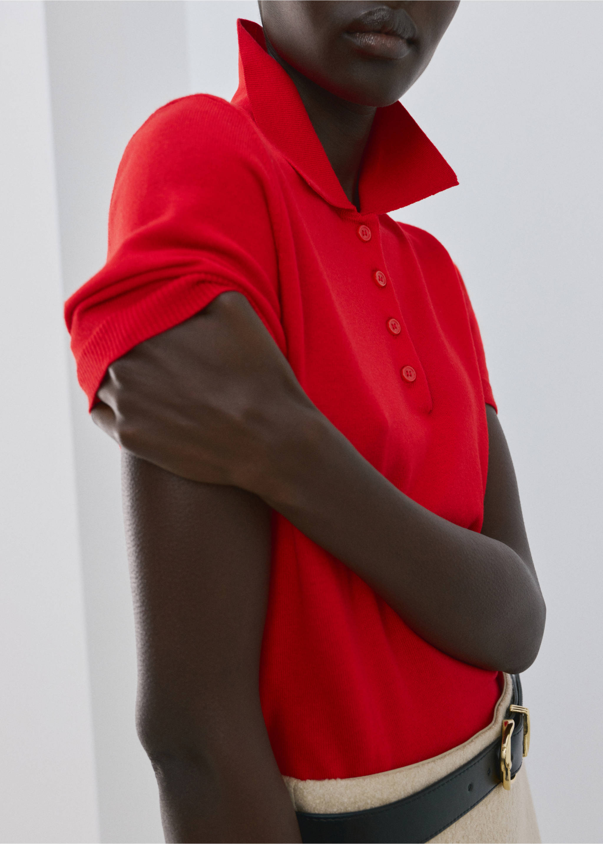 Pull-over col polo - Plan moyen, Rouge. Ref: 27044087-00.