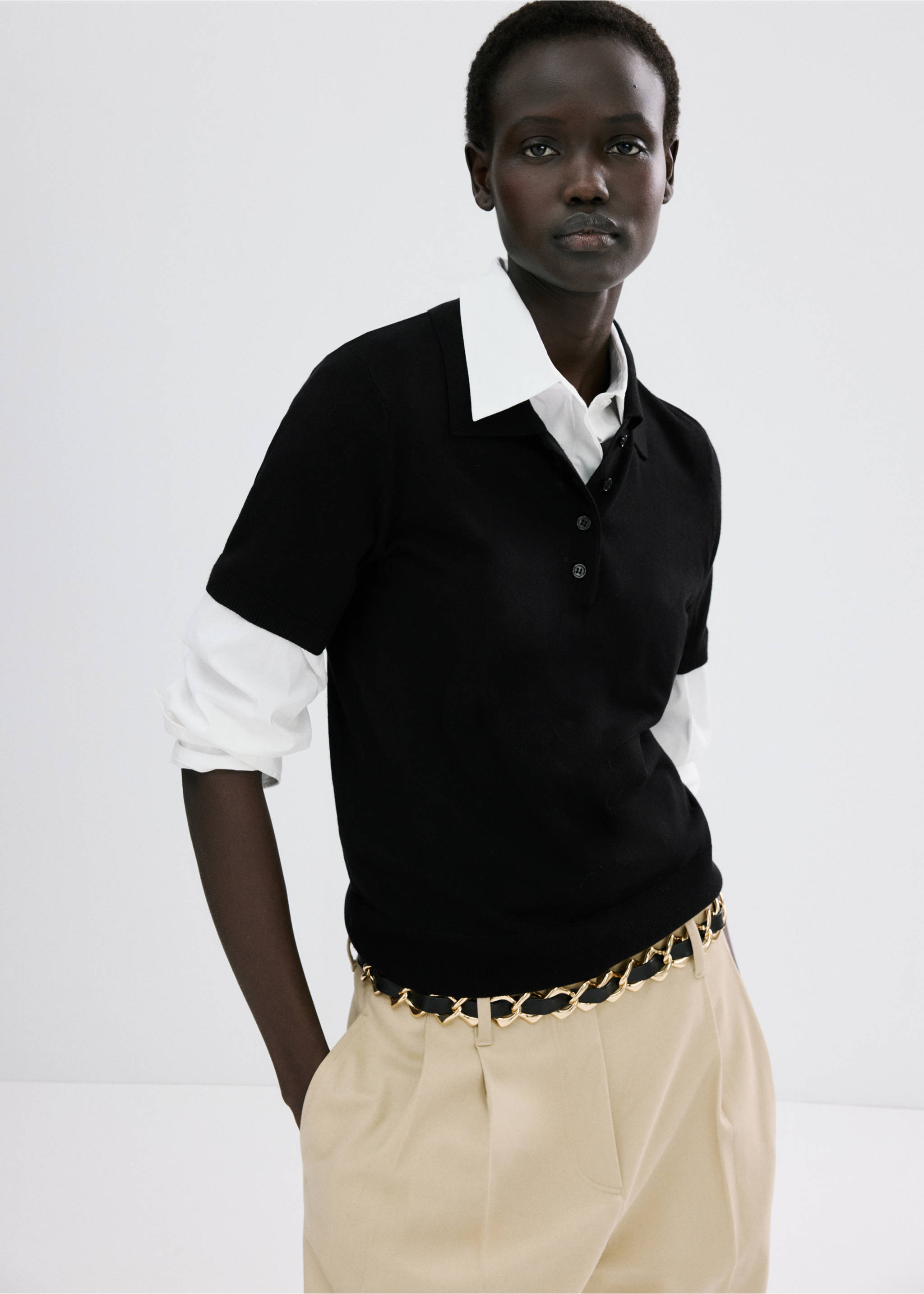 Polo neck sweater - Details of the article 6, Black. Ref: 27044087-00.