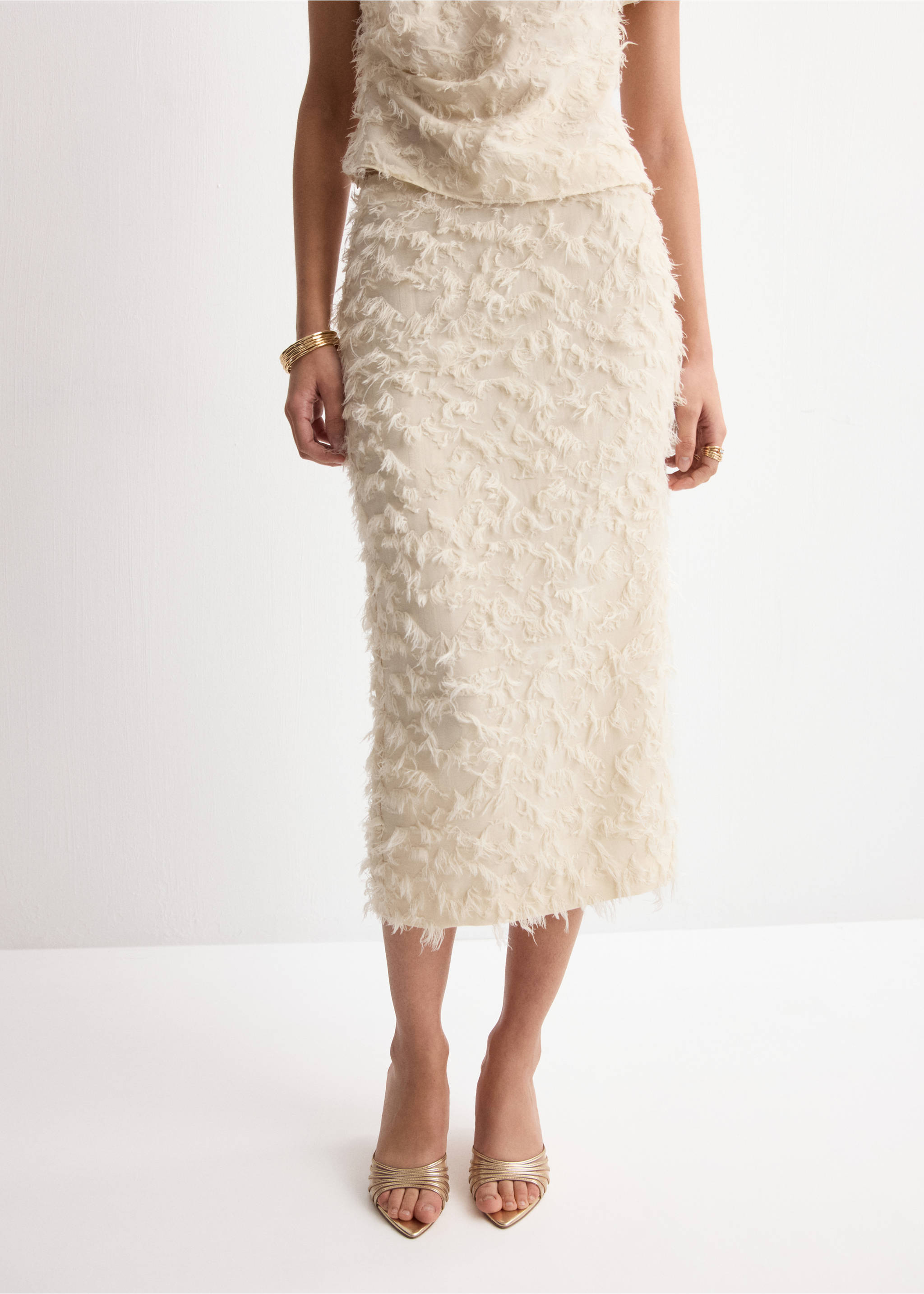 Falda lápiz textura - Plano medio, Crudo. Ref: 27044089-00.