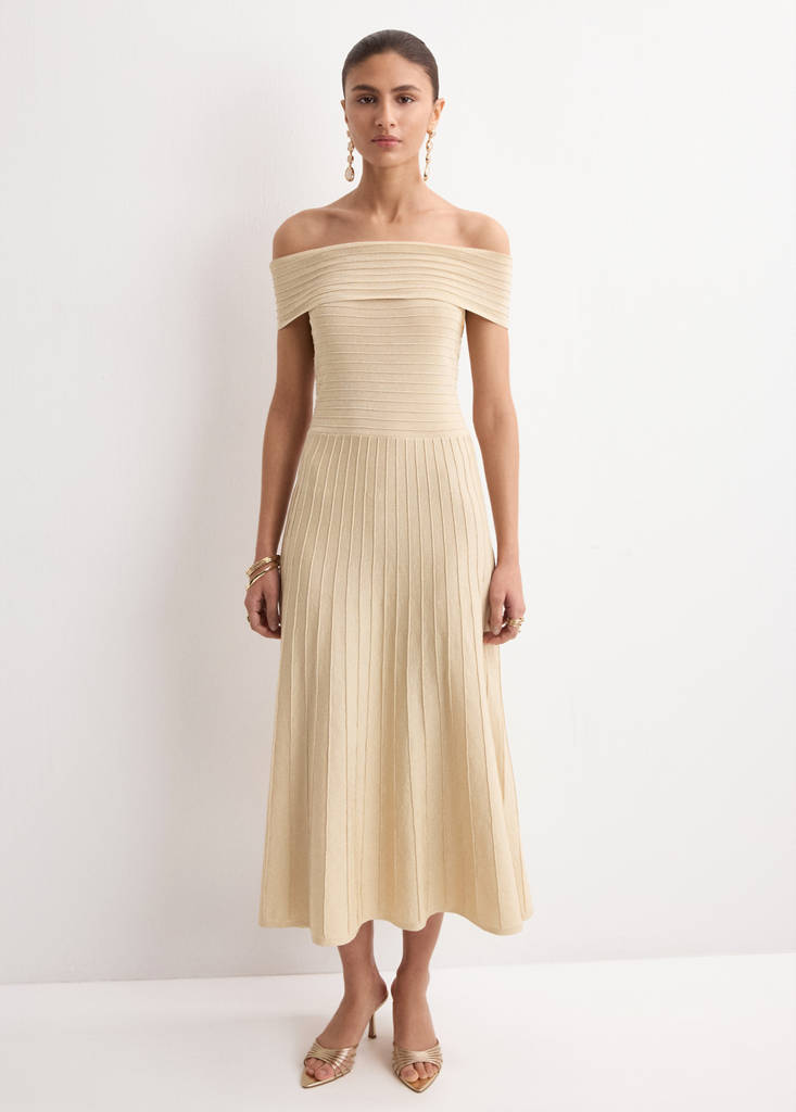 Strapless knitted dress with seams — Gold