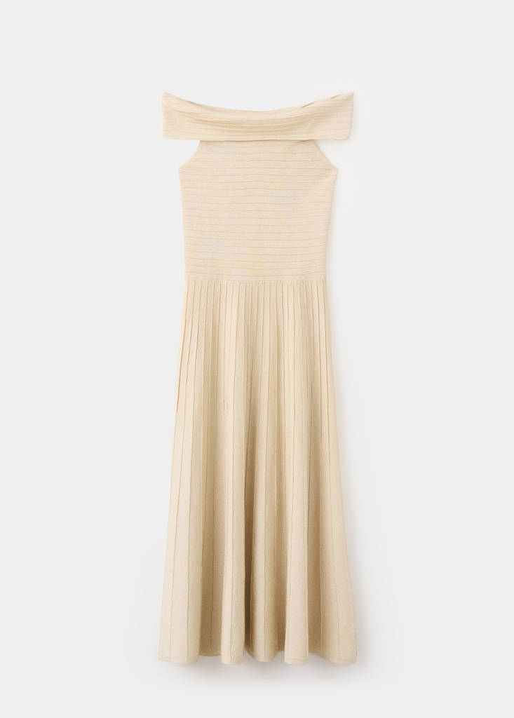 Strapless knitted dress with seams — Gold