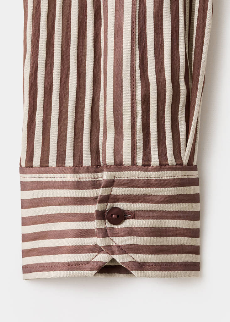 Striped blouse with bow tie neck — Brown