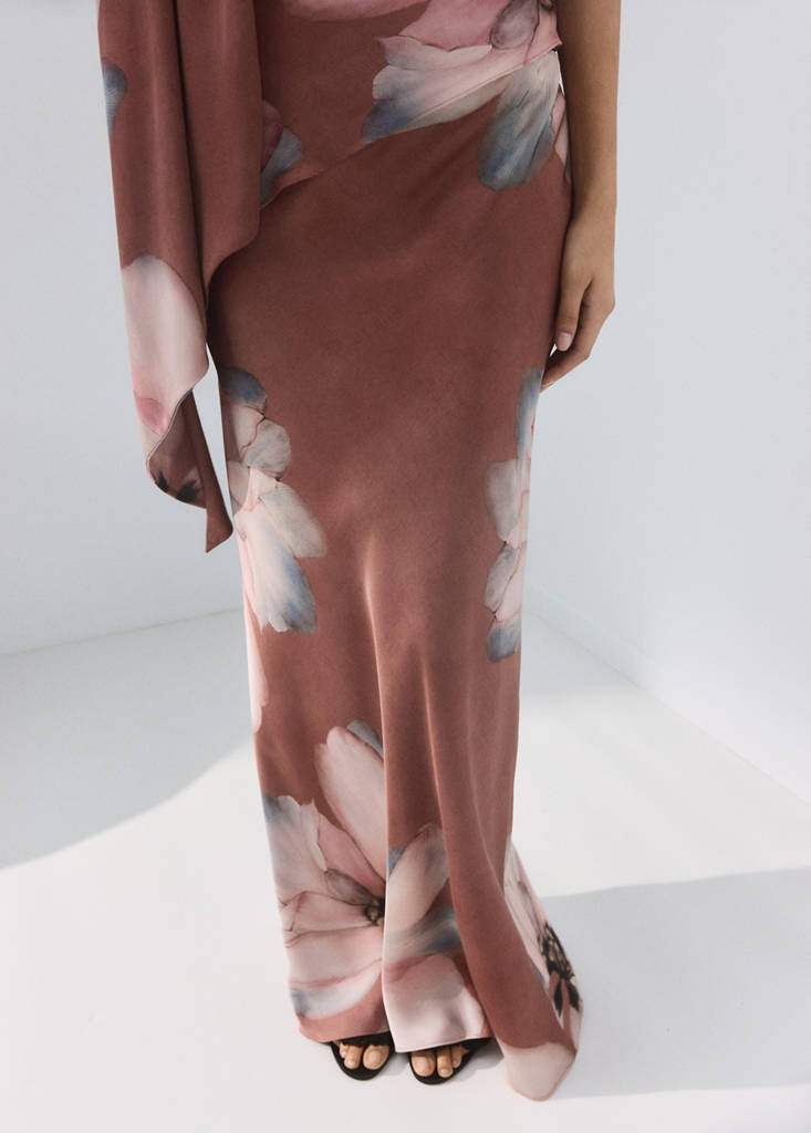 Floral-print long skirt — Pastel Pink