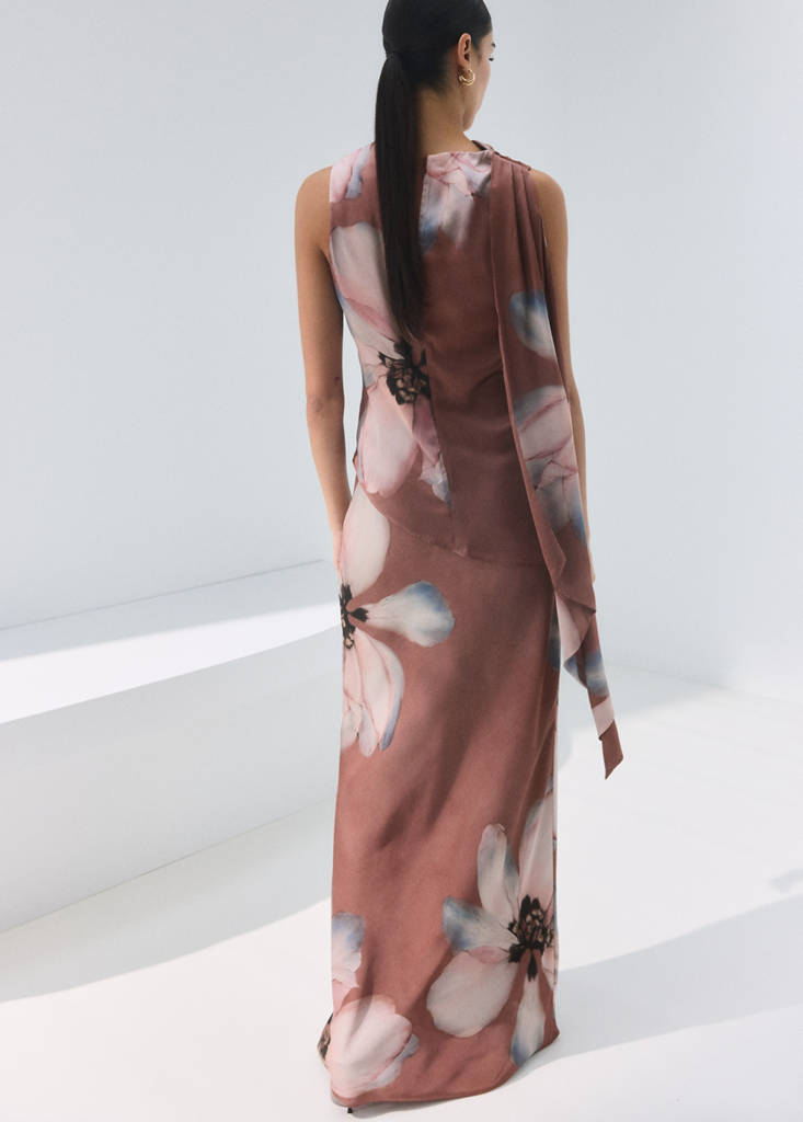 Floral-print long skirt — Pastel Pink