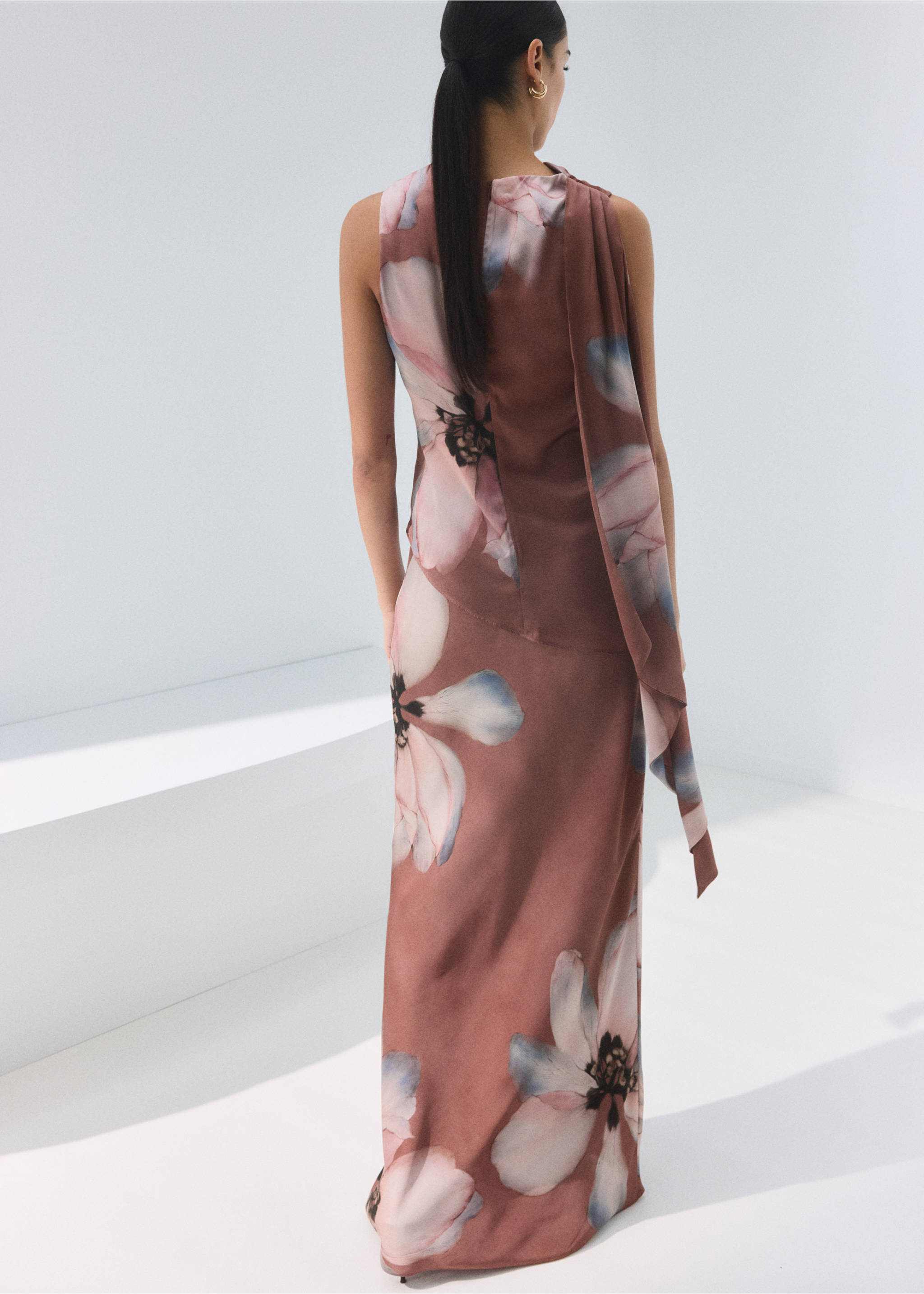 Falda larga estampado floral - Reverso del artículo, Rosa pastel. Ref: 27044094-00.