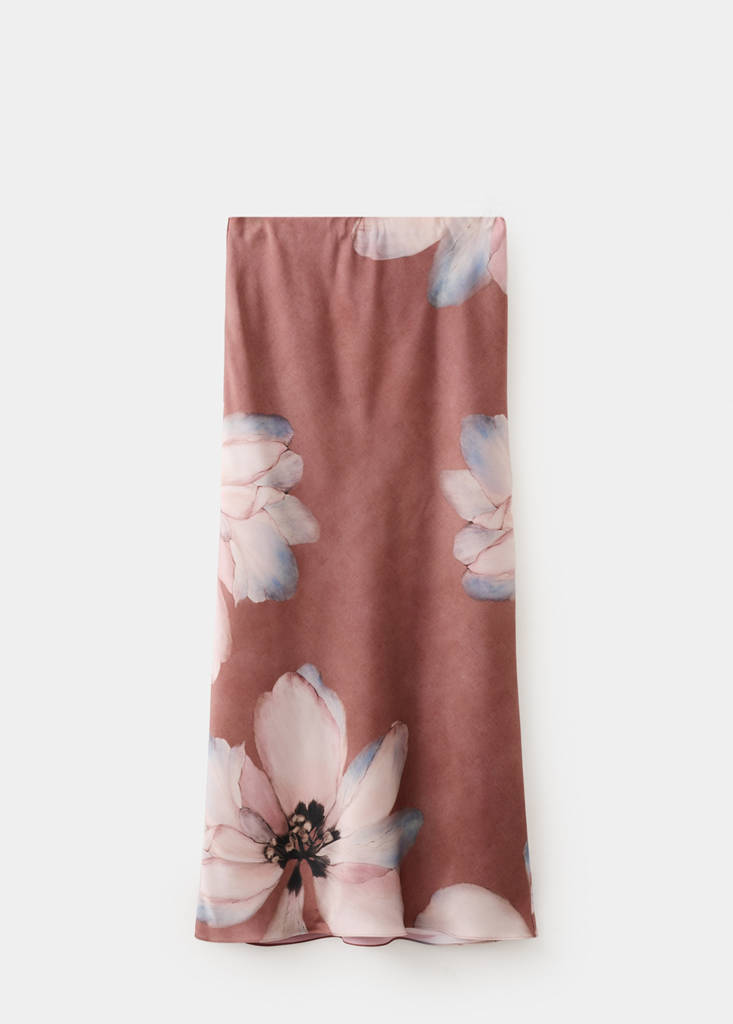 Floral-print long skirt — Pastel Pink