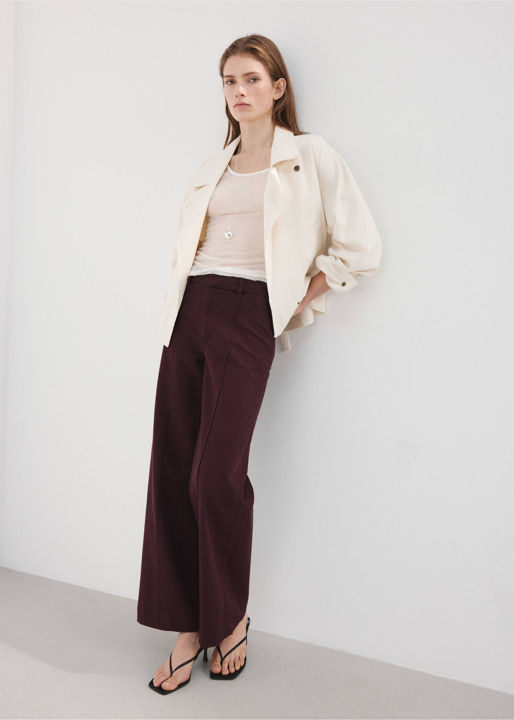 High-waisted wide leg jeans with stitching - General plane, Wine. Ref: 27044095-00.
