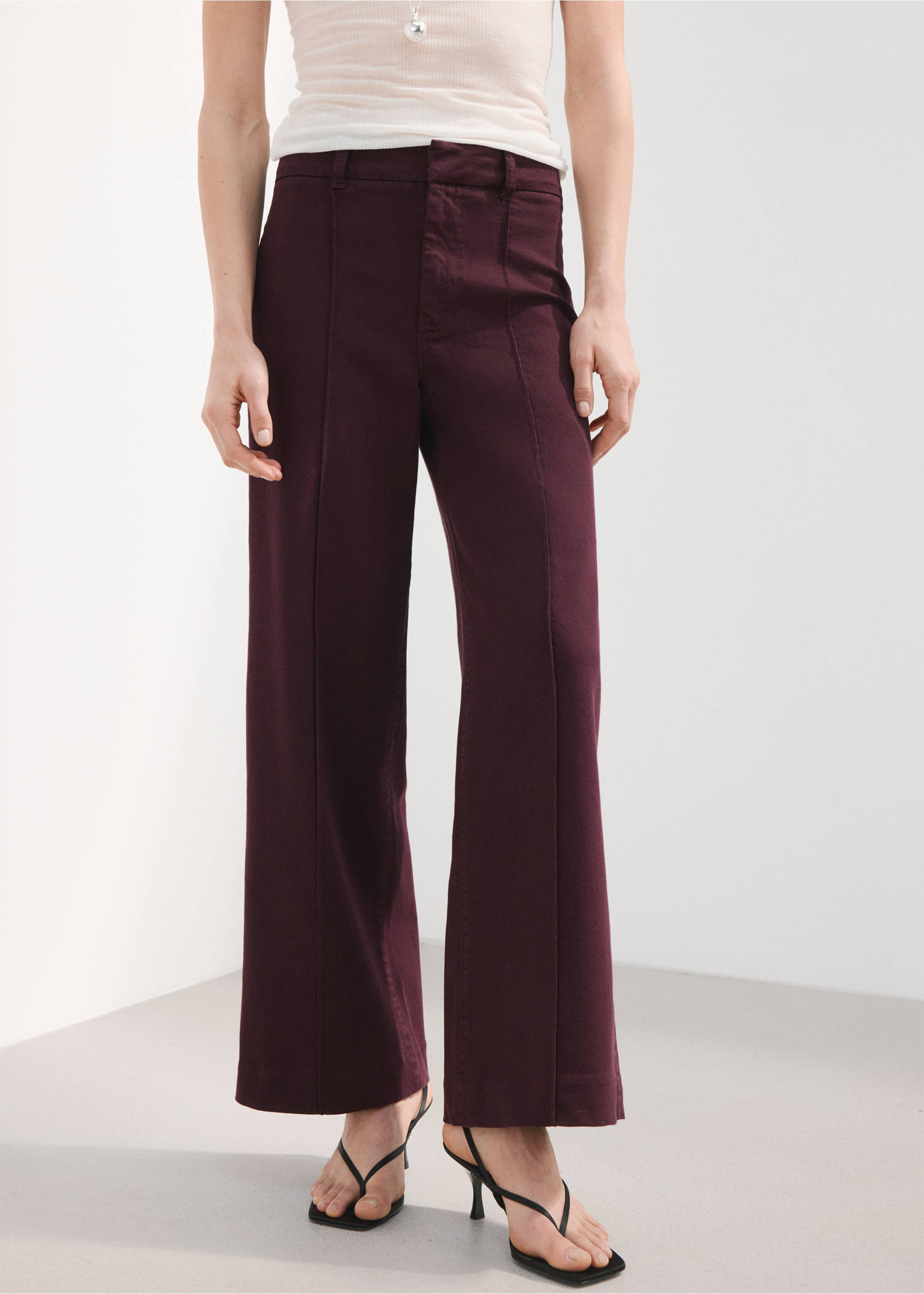 High-waisted wide leg jeans with stitching - Medium plane, Wine. Ref: 27044095-00.