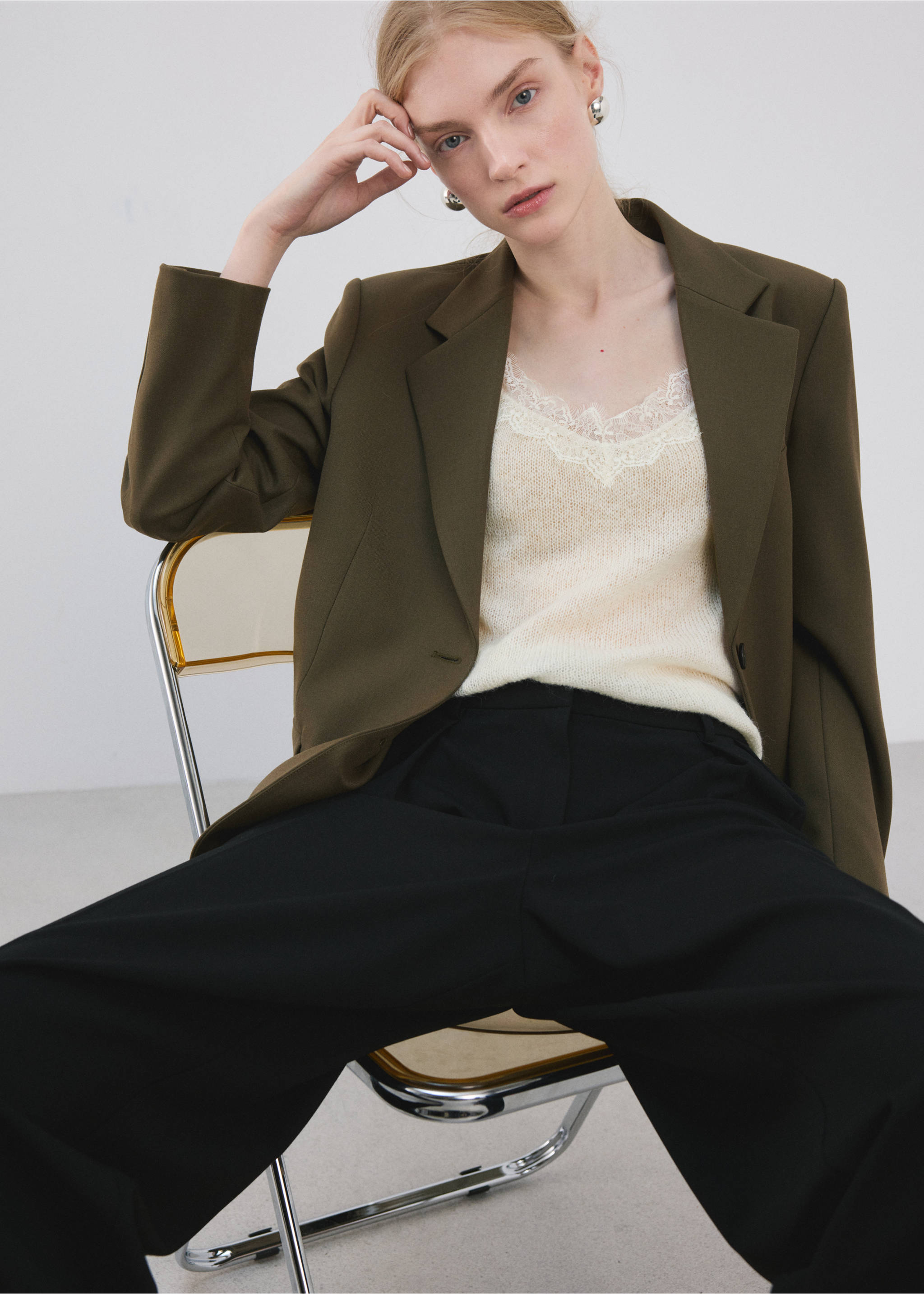 蕾丝领口上衣 - null, 米色. Ref: 27044097-01.