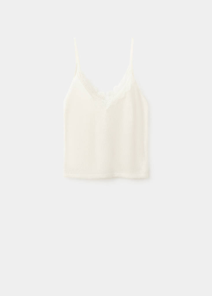 Top with lace neck — Ecru