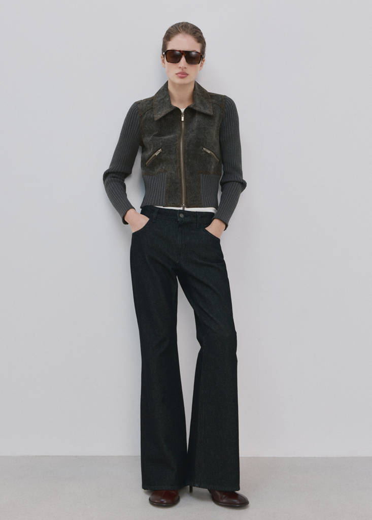 Knitted jacket with combined fabrics — Charcoal