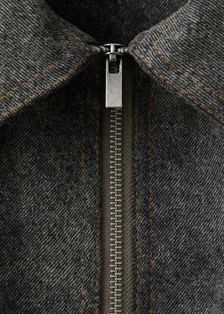 Knitted jacket with combined fabrics — Charcoal