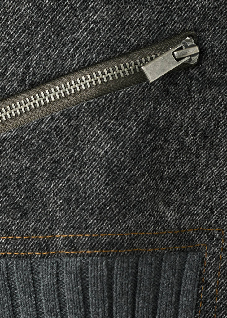 Knitted jacket with combined fabrics — Charcoal