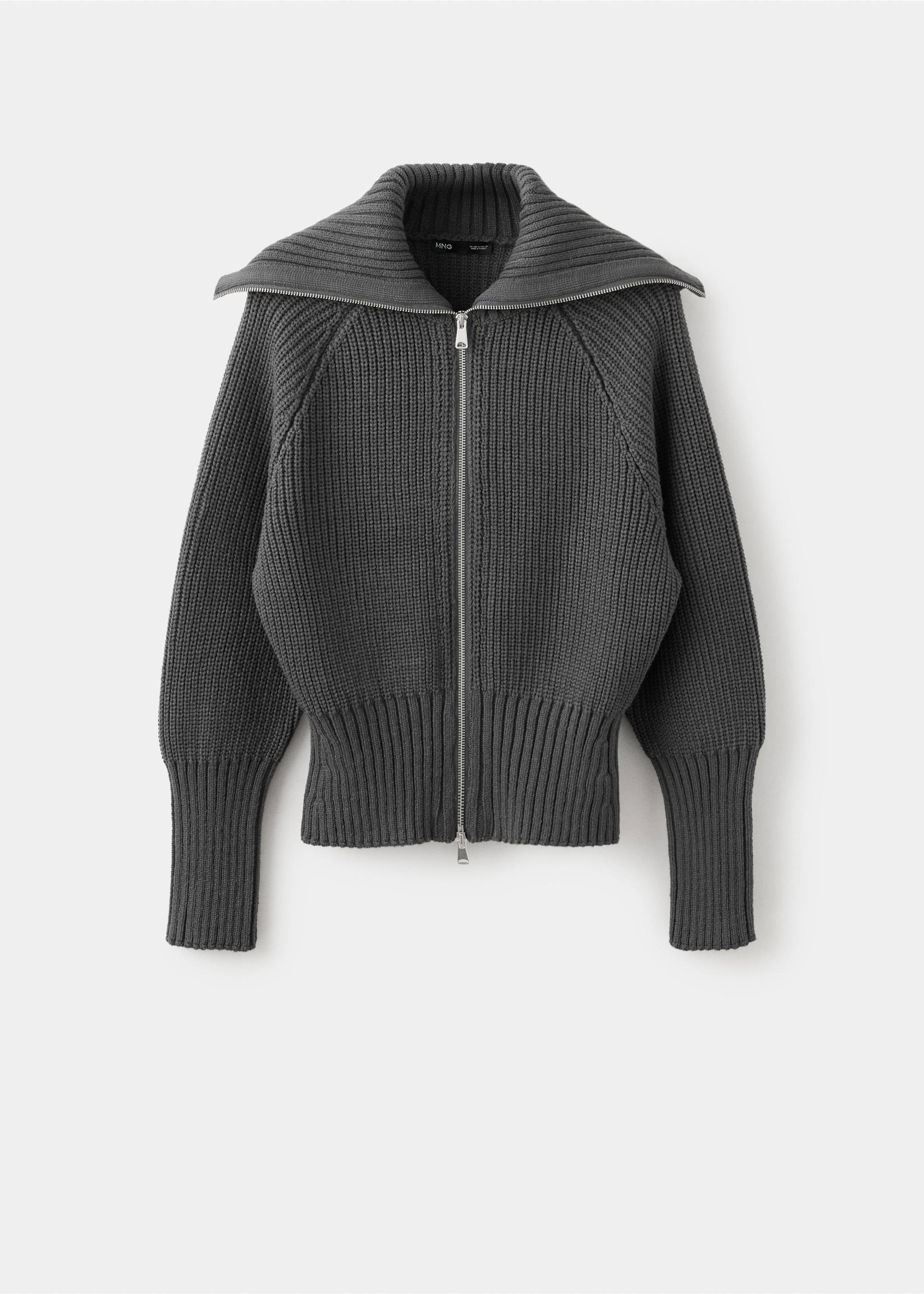 Funnel neck knit cardigan - Article without model, Charcoal. Ref: 27044100-00.