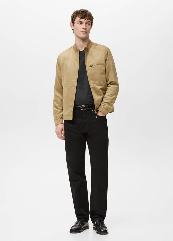 Suede-effect biker jacket — Beige