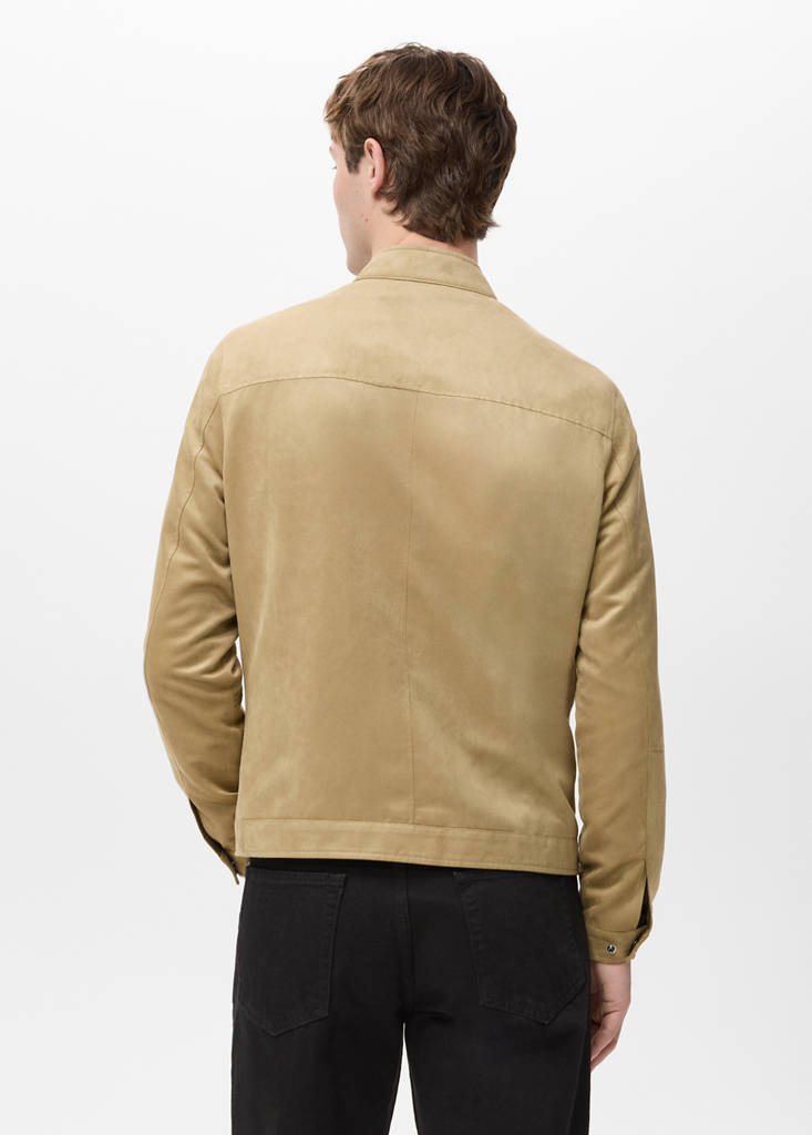 Suede-effect biker jacket — Beige
