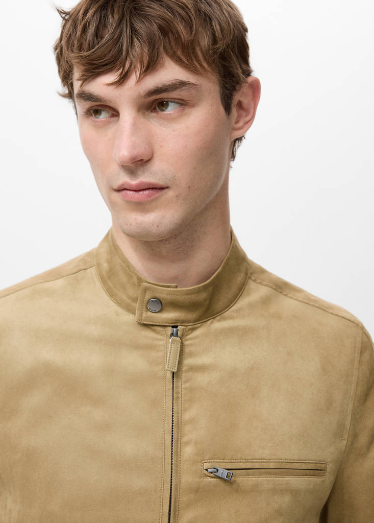 Suede-effect biker jacket — Beige
