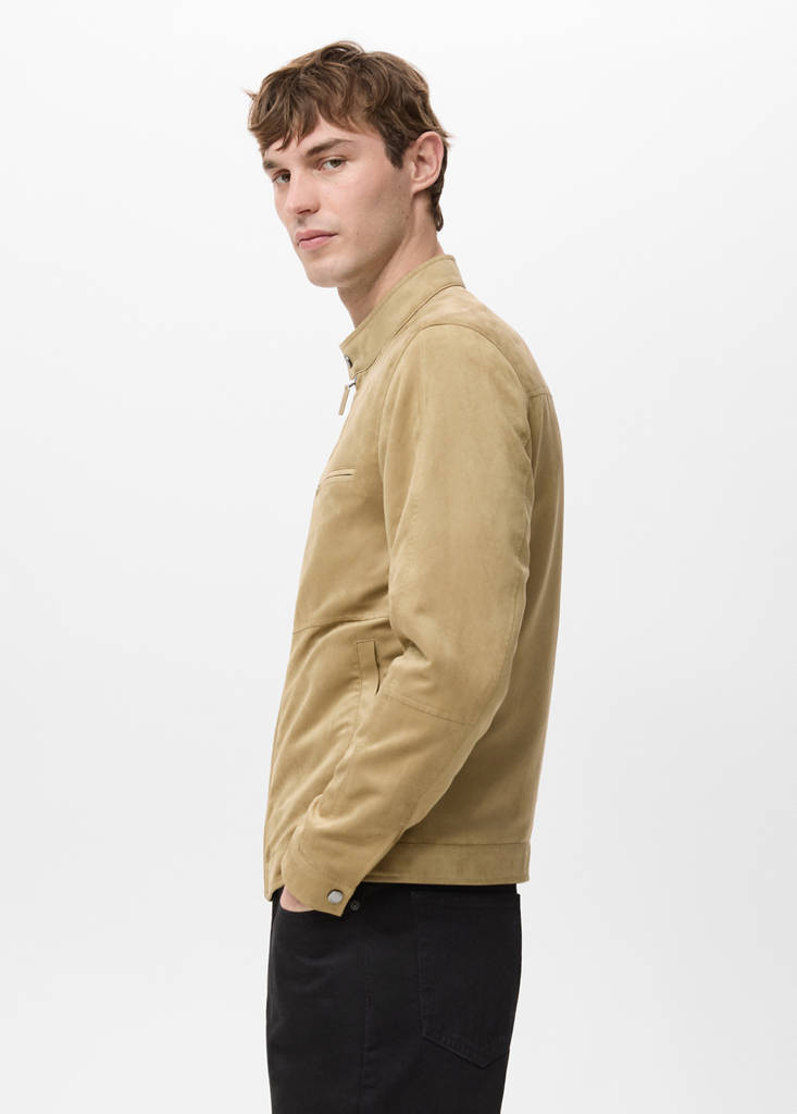Suede-effect biker jacket — Beige