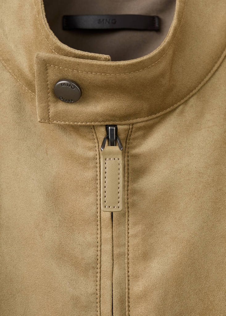 Suede-effect biker jacket — Beige