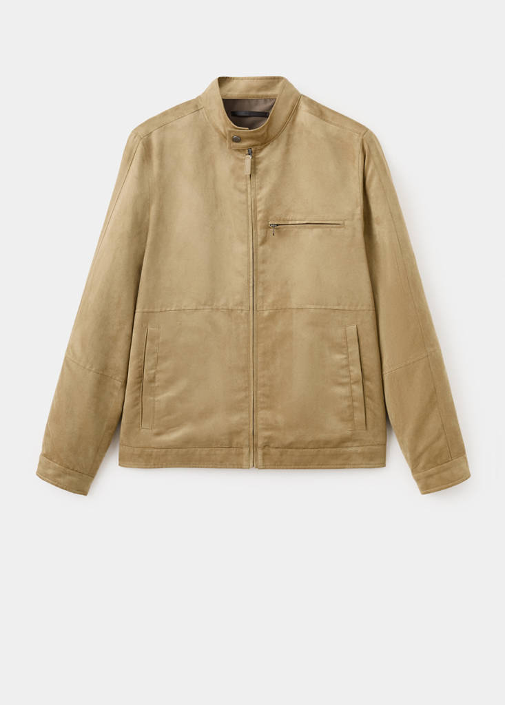 Suede-effect biker jacket — Beige
